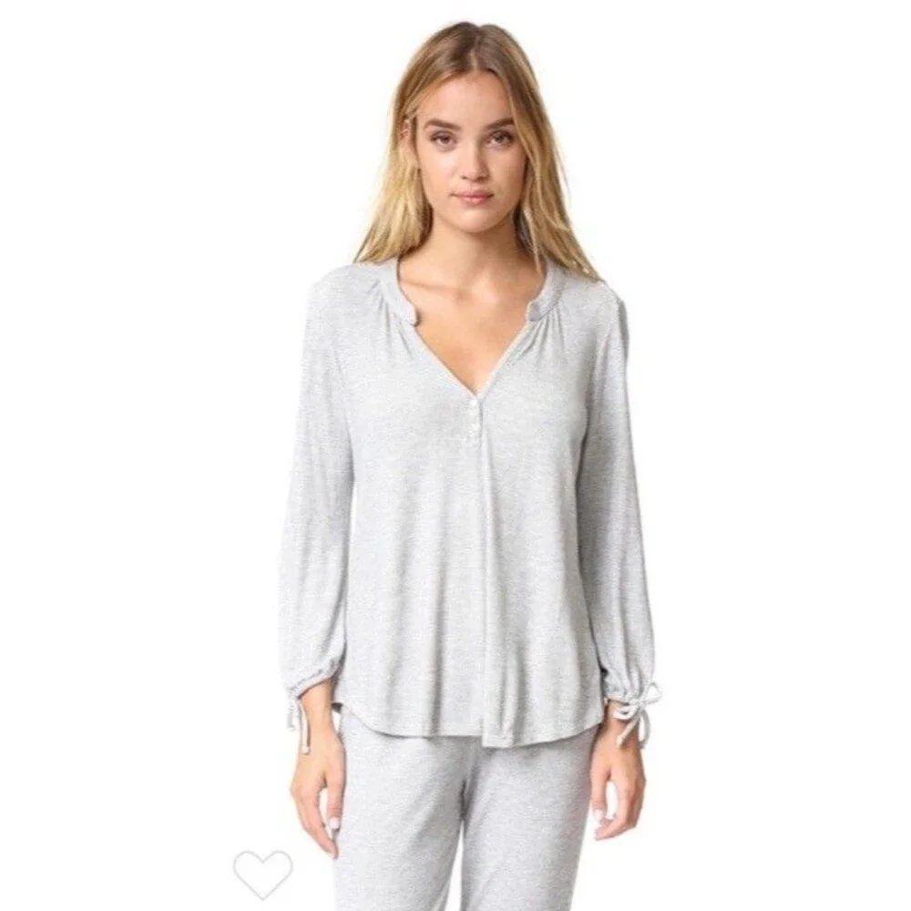 Eberjey Ula Peasant Waffle Knit Pajama Shirt Sz S Loungewear Cozy